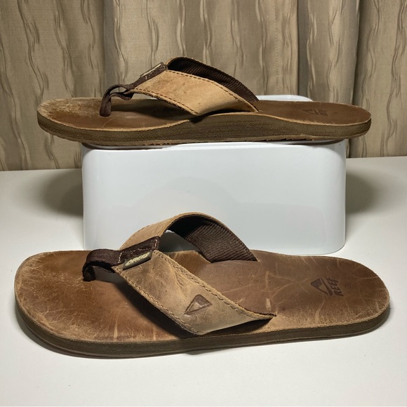 Reef Men's Size 9 Brown Leather Flip Flop Sandals Thongs - Picture 4 of 12